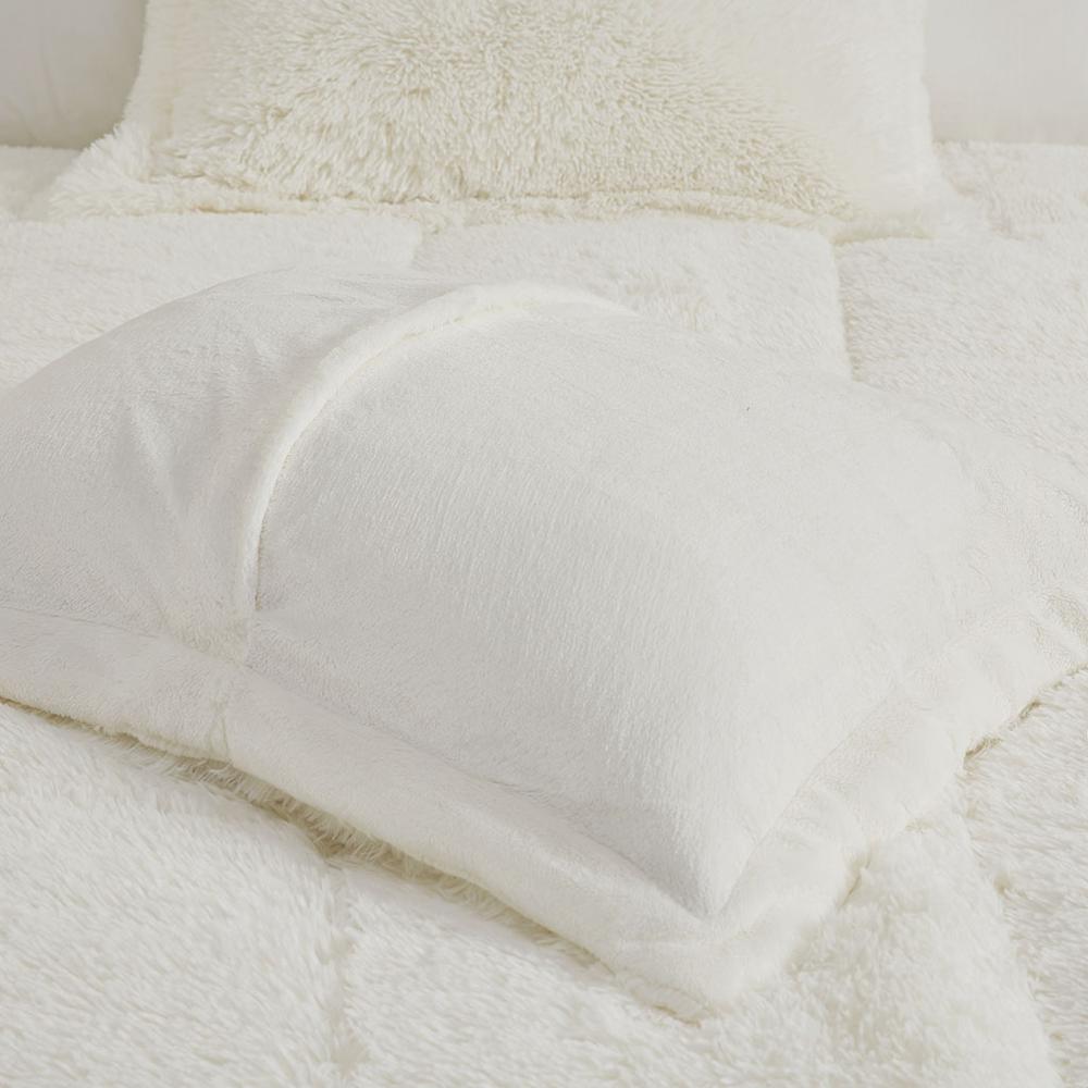 Shaggy Faux Fur Comforter Set - Ivory, Belen Kox