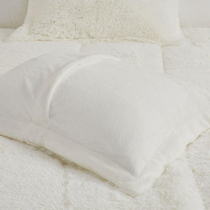Shaggy Faux Fur Comforter Set - Ivory, Belen Kox
