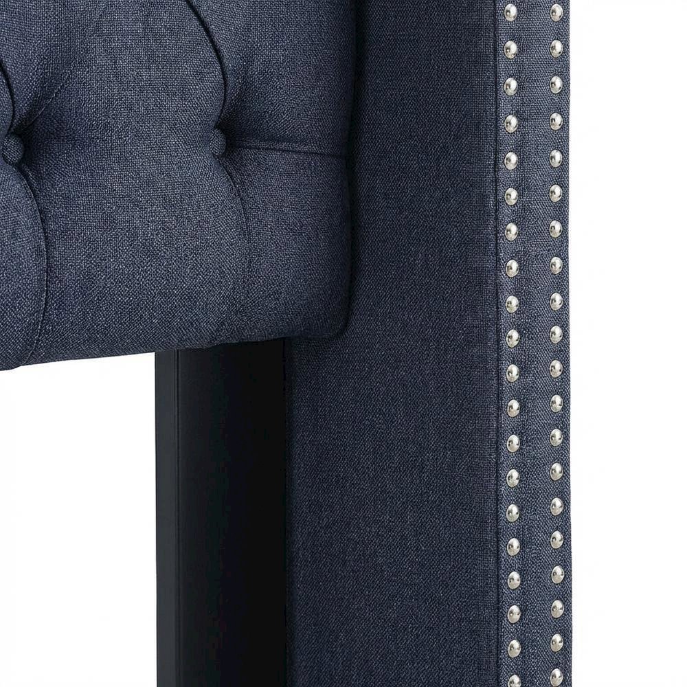 Blue Upholstered Headboard with Plywood Frame and Metal Legs, Spot Clean