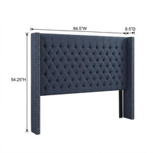 Blue Upholstered Headboard with Plywood Frame and Metal Legs for Bedroom