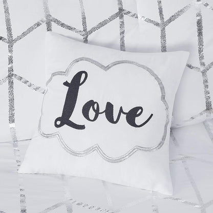 White and Silver Metallic Printed Comforter Set, Belen Kox