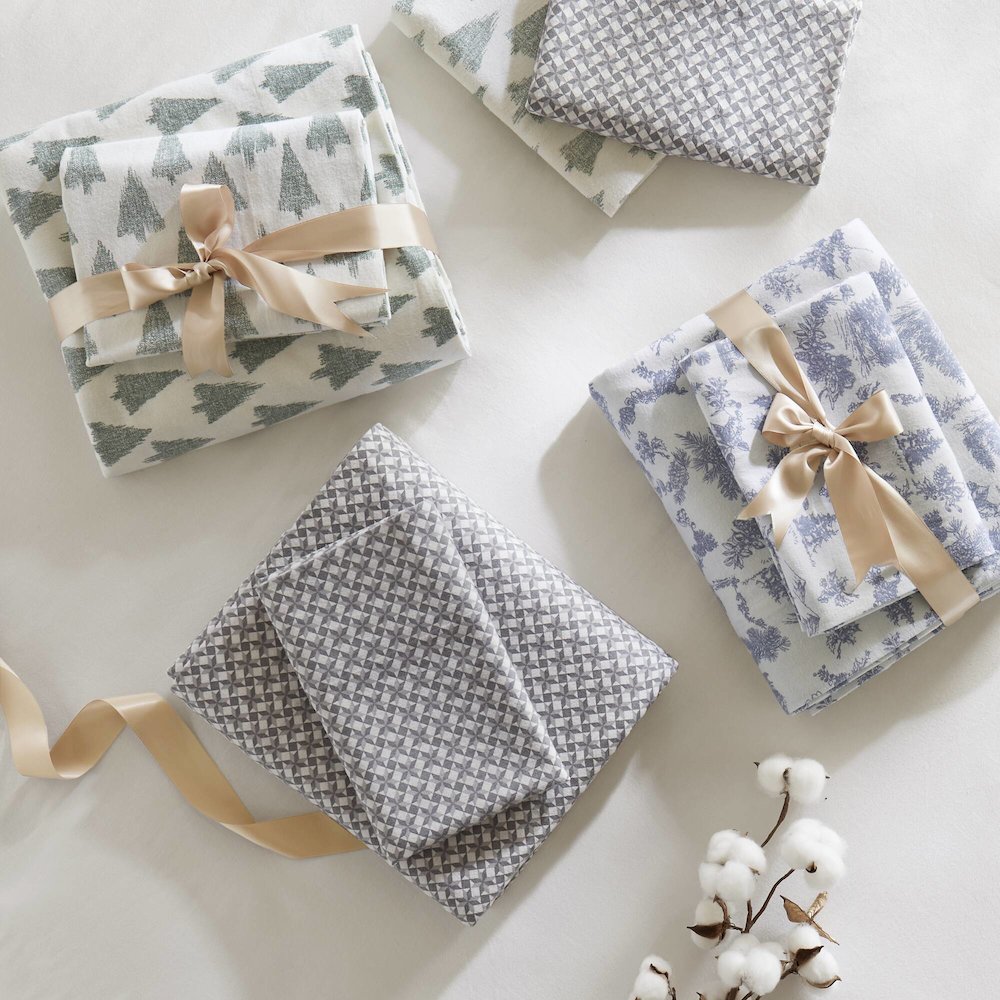 Cozy Flannel 100% Cotton Flannel Printed Sheet Set, Toile pine trees color