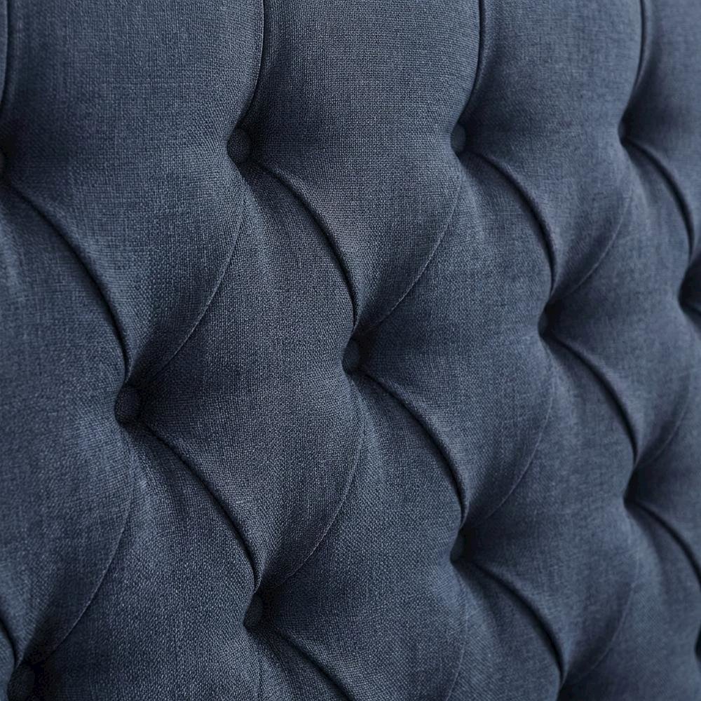 Blue Upholstered Headboard with Plywood Frame and Metal Legs for Bedroom