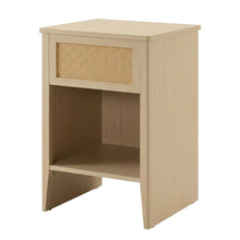 Rattan Accent Side Table with Drawer Storage and Open Shelf
