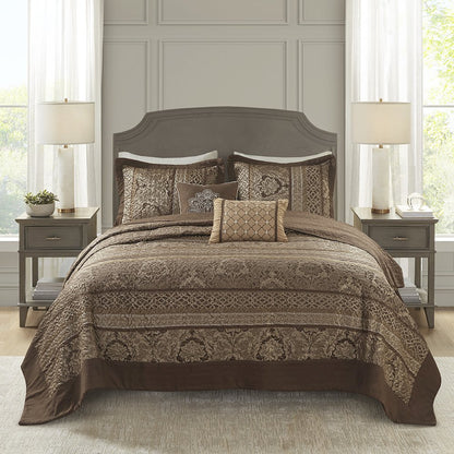5 Piece Reversible Jacquard Bedspread Set