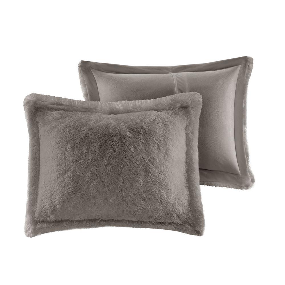 Malea Shaggy Fur Duvet Cover Set, Grey color