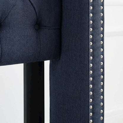 Blue Upholstered Headboard with Plywood Frame and Metal Legs for Bedroom