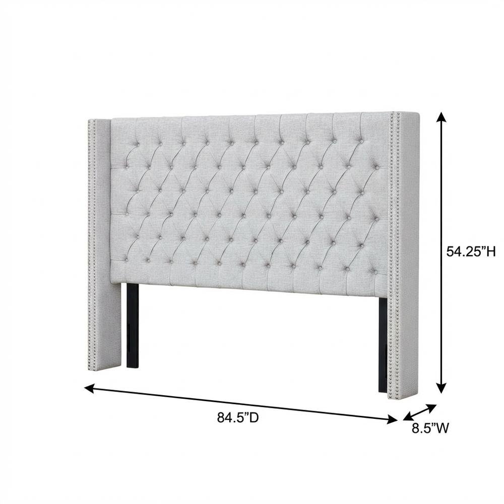 Gray Upholstery Headboard with Plywood Frame and Metal Legs for Bedroom