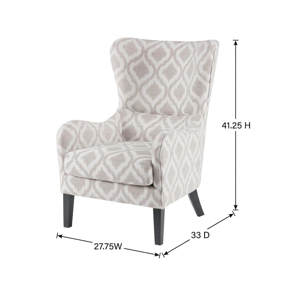 Grey Wingback Accent Chair with Arianna Pattern and Comfortable Design