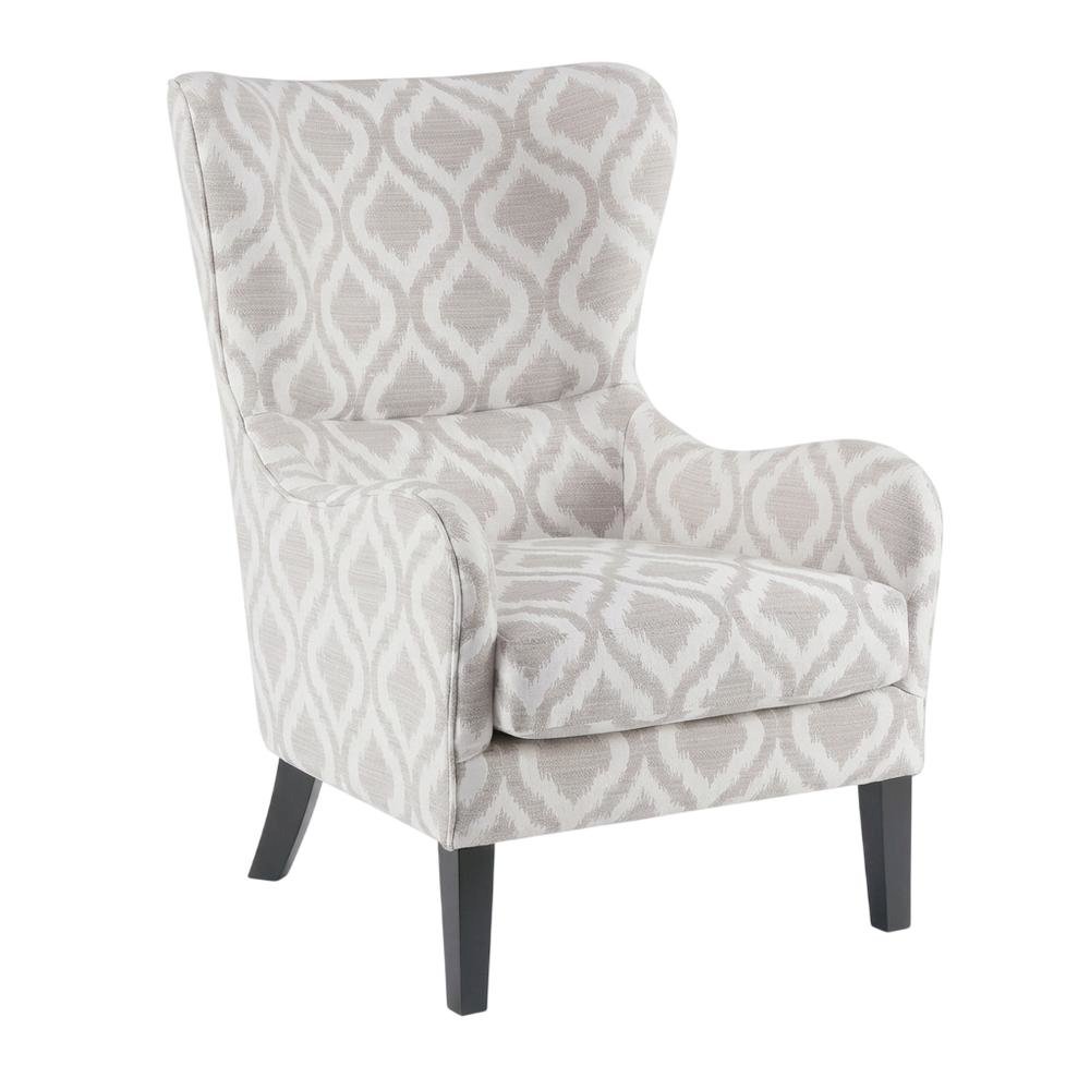 Grey Wingback Accent Chair with Arianna Pattern and Comfortable Design