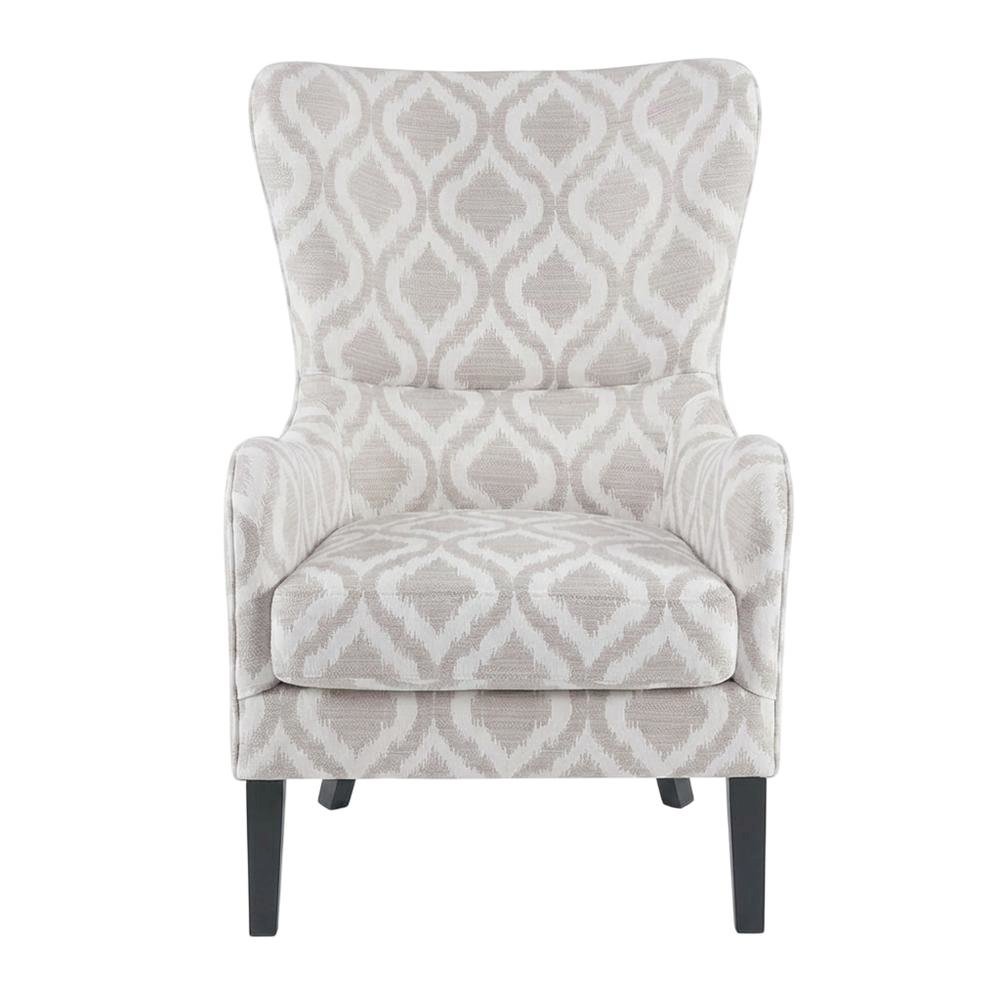 Grey Wingback Accent Chair with Arianna Pattern and Comfortable Design