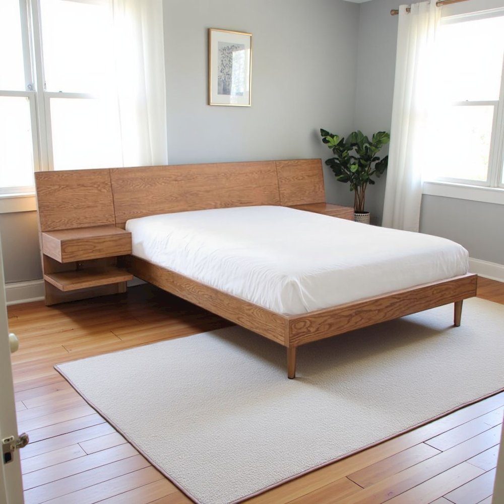 King Size Bedroom Set with Platform Bed and Two Matching Nightstands