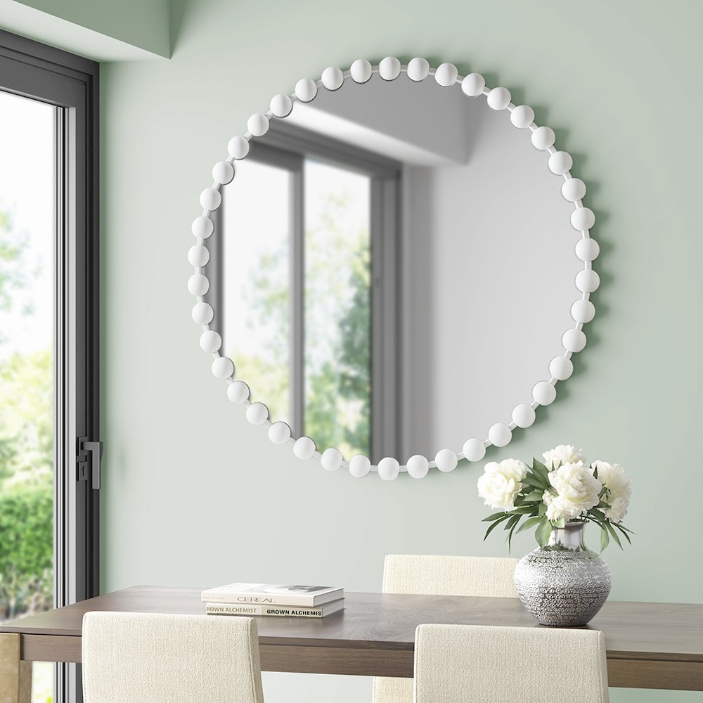 Beaded Round Wall Mirror 36"D