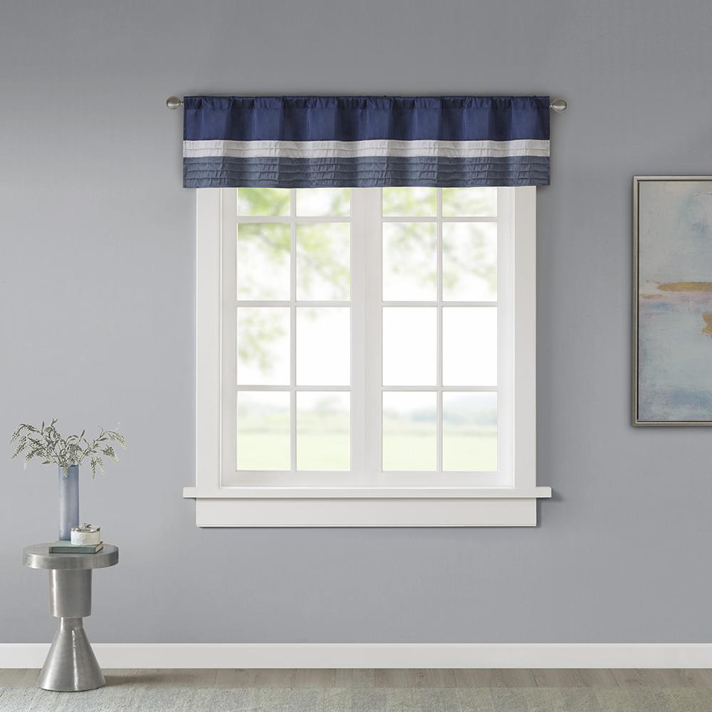 Navy Pintuck Striped Window Valance, Belen Kox