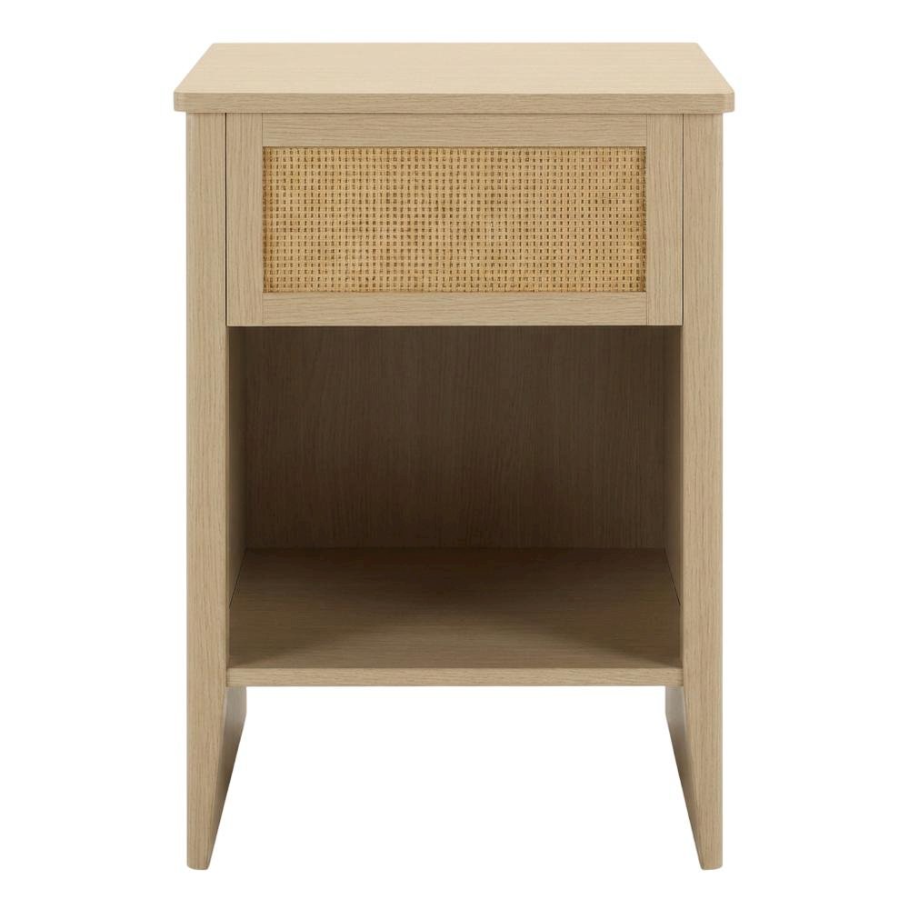 Rattan Accent Side Table with Drawer Storage and Open Shelf