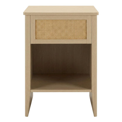 Rattan Accent Side Table with Drawer Storage and Open Shelf