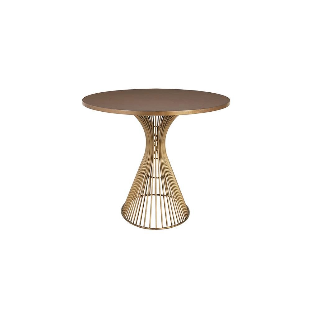 Brown Round Dining Table with Solid Metal Frame for Kitchen or Dining