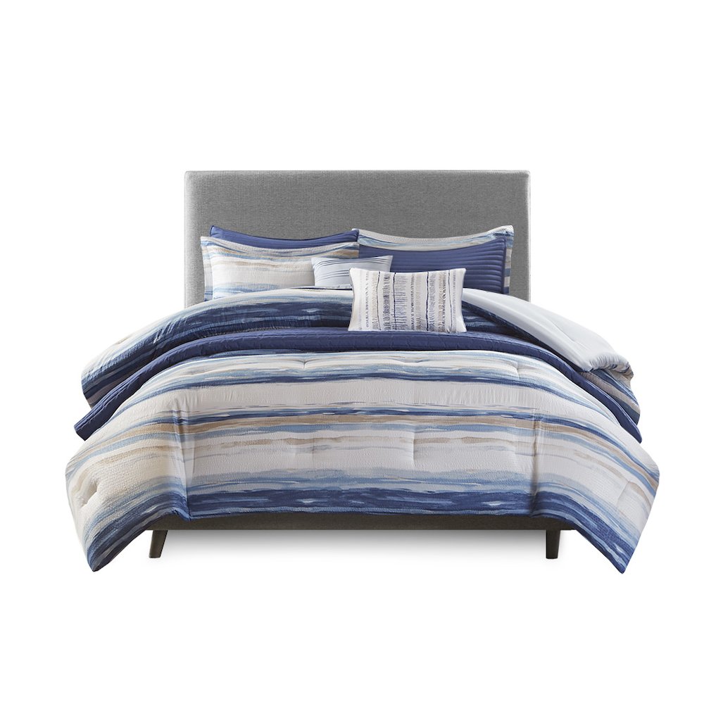 Serene Watercolor Stripe Seersucker Comforter Set, Belen Kox