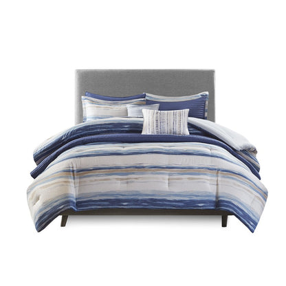 Serene Watercolor Stripe Seersucker Comforter Set, Belen Kox