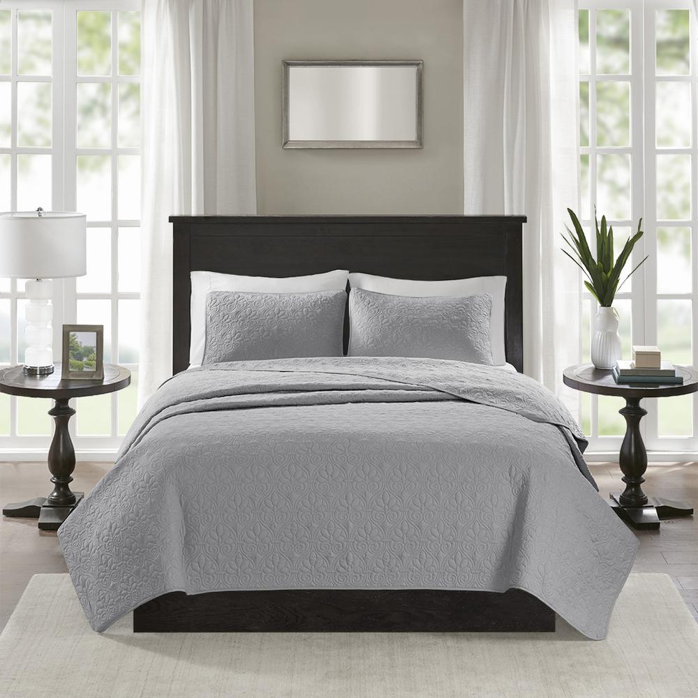 Quebec 3 Piece Reversible Quilt Set, Grey color