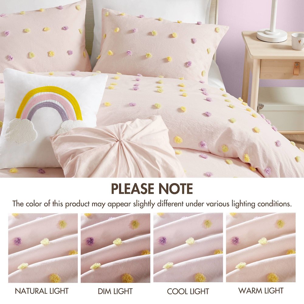 Callie Cotton Jacquard Pom Pom Comforter Set, Pink Multi color