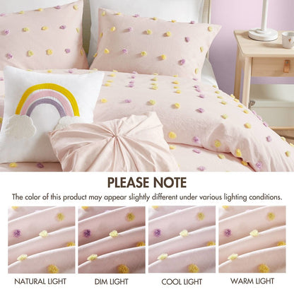 Callie Cotton Jacquard Pom Pom Comforter Set, Pink Multi color