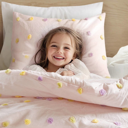Callie Cotton Jacquard Pom Pom Comforter Set, Pink Multi color