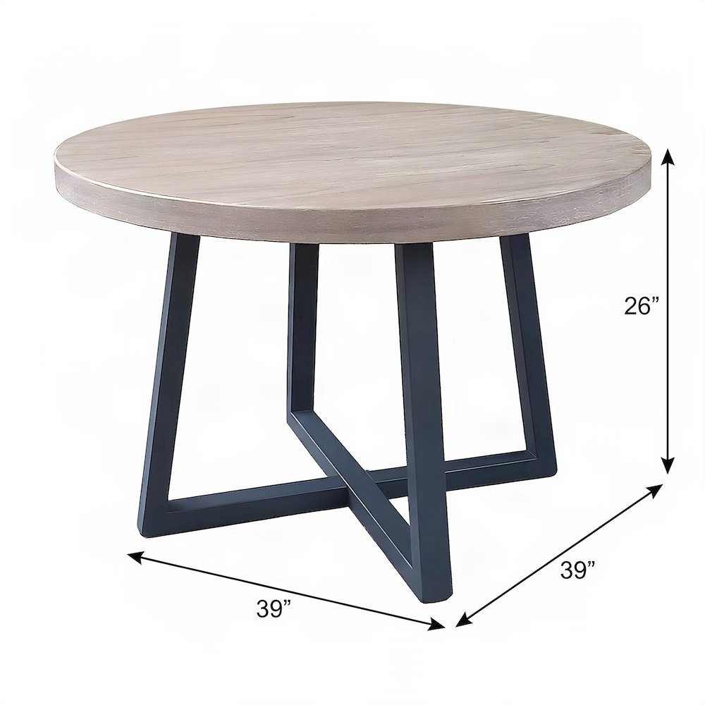 Round Dining Table with Wire-Brushed Mindi Top and Mahogany Base, Wheat/Navy