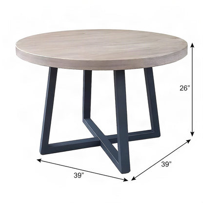 Round Dining Table with Wire-Brushed Mindi Top and Mahogany Base, Wheat/Navy