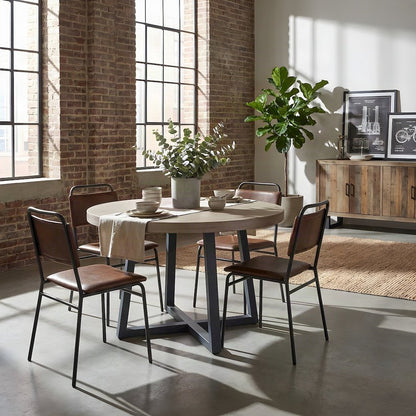 Round Dining Table with Wire-Brushed Mindi Top and Mahogany Base, Wheat/Navy