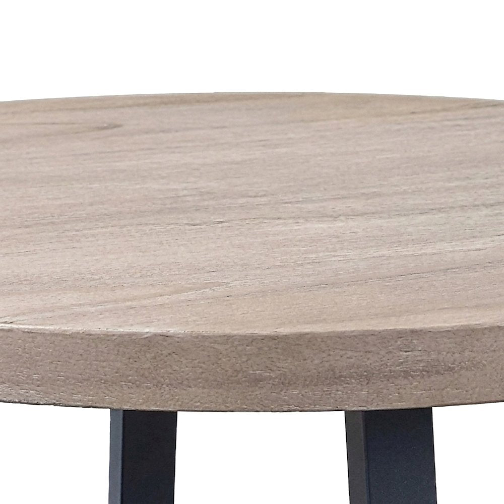 Round Dining Table with Wire-Brushed Mindi Top and Mahogany Base, Wheat/Navy