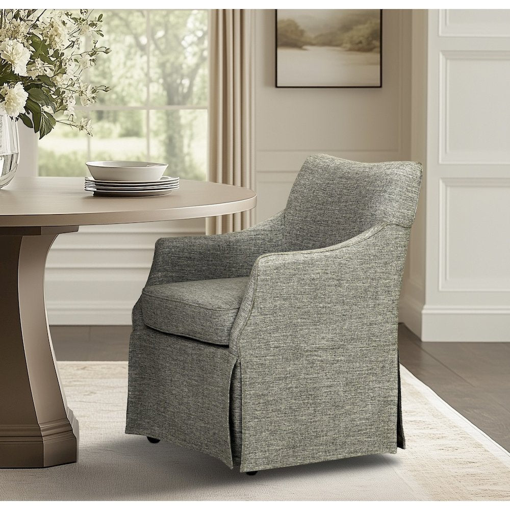 Upholstered Skirted Dining Arm Chair with Hidden Casters