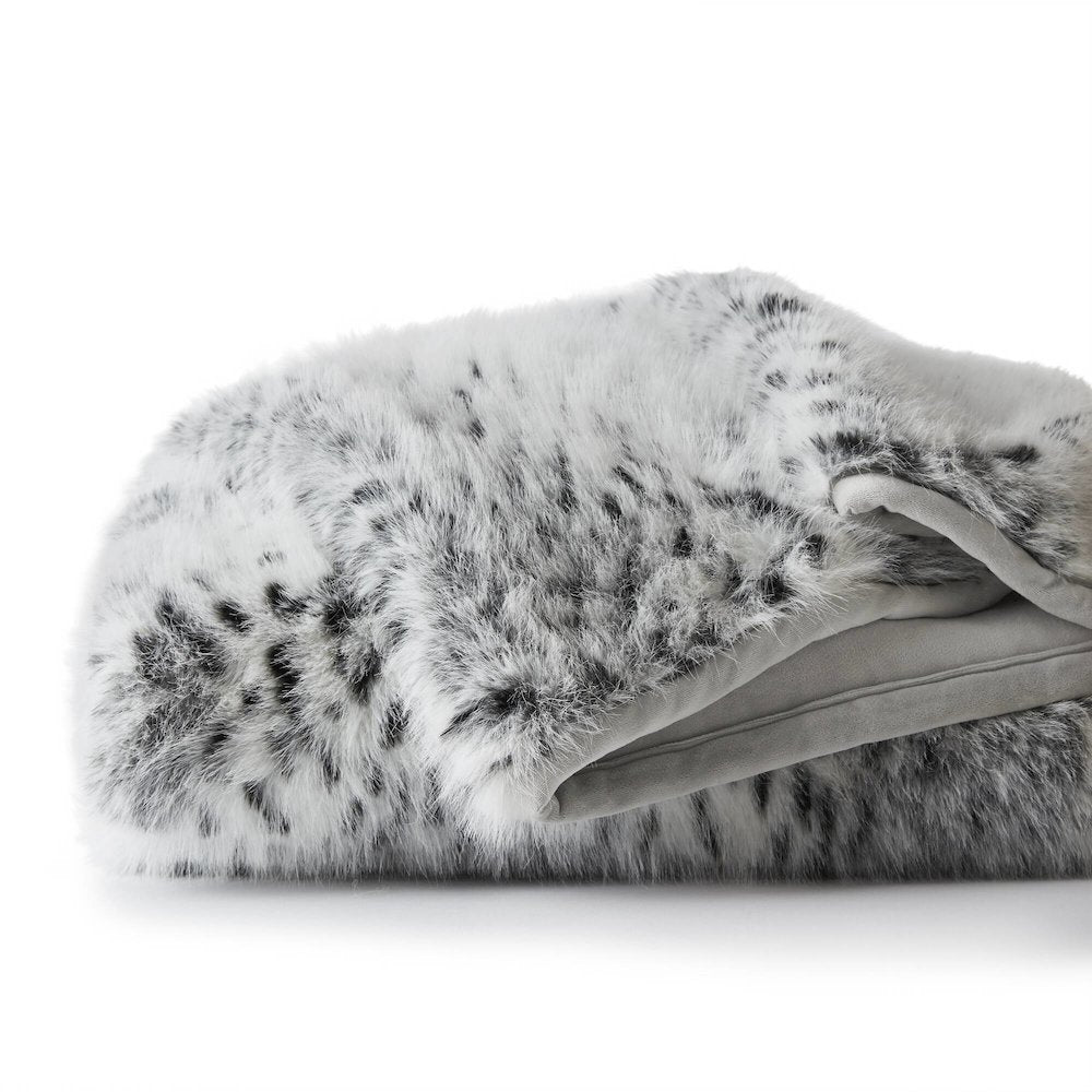 Botswana Animal Print Faux Fur Throw Blanket, Snow Leopard color