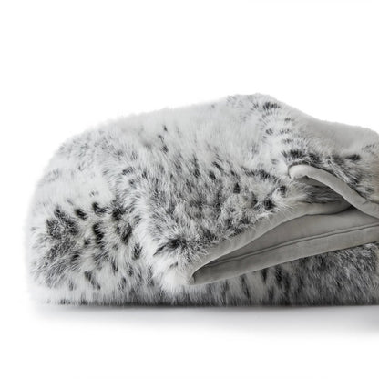 Botswana Animal Print Faux Fur Throw Blanket, Snow Leopard color