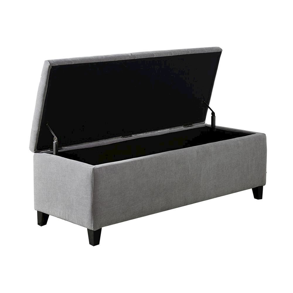 Gray Storage Bench with Soft Close, Tufted Top, Hardwood Frame, Birch Legs