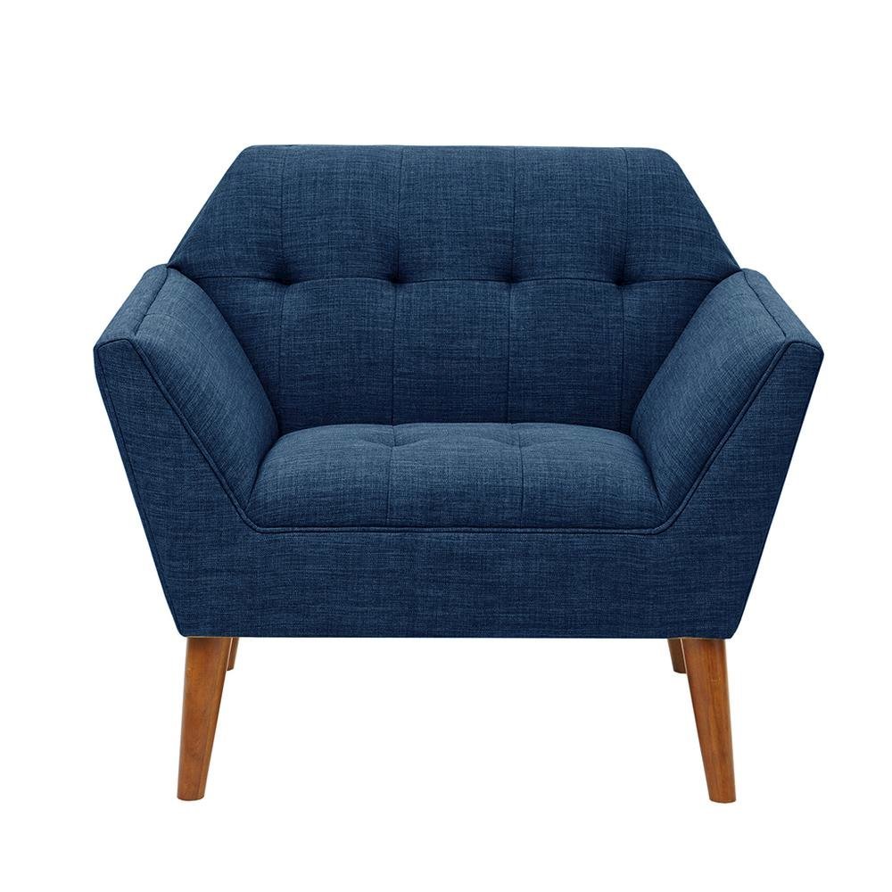 Blue Upholstered Accent Chair with Solid Wood Frame, Comfortable Armchair