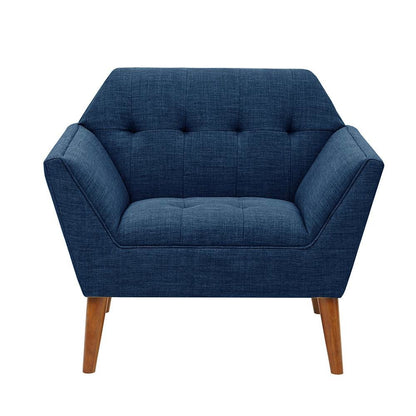 Blue Upholstered Accent Chair with Solid Wood Frame, Comfortable Armchair