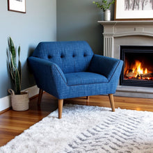 Blue Upholstered Accent Chair with Solid Wood Frame, Comfortable Armchair