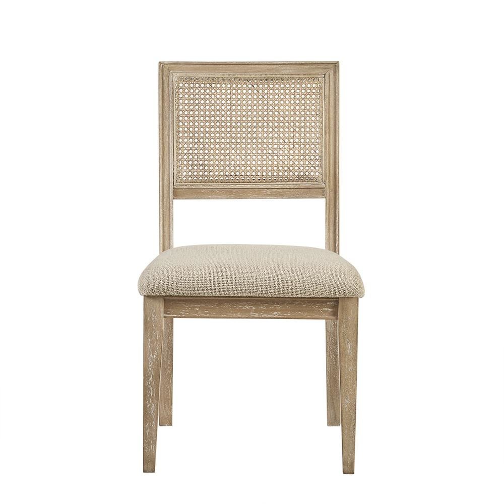 Set of 2 Brown Dining Chairs with Cane Back and Upholstered Seat