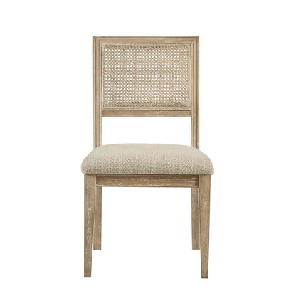 Set of 2 Brown Dining Chairs with Cane Back and Upholstered Seat