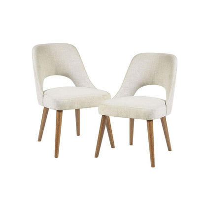 Beige Upholstered Side Chairs with Rubber Wood Legs – Set of 2 for Dining