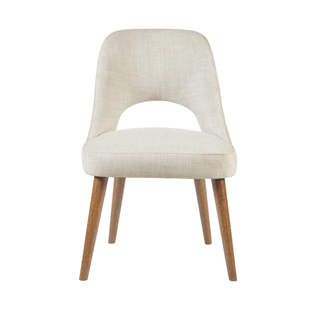 Beige Upholstered Side Chairs with Rubber Wood Legs – Set of 2 for Dining