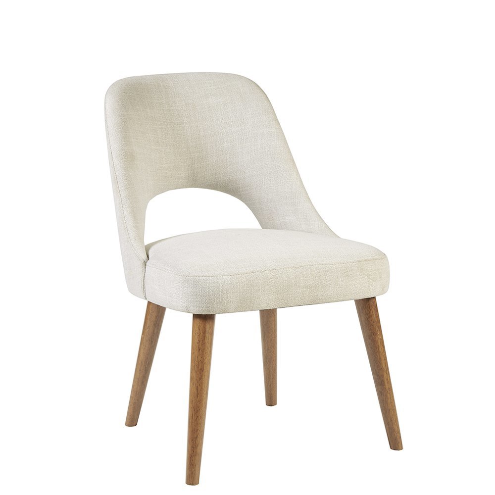 Beige Upholstered Side Chairs with Rubber Wood Legs – Set of 2 for Dining