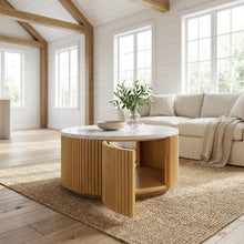 Multicolor Round Coffee Table with Storage MDF and Marble Paper Surface