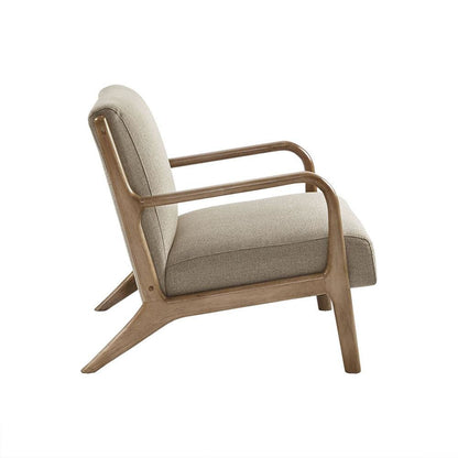 Gray Accent Chair with Rubber Solid Wood Frame for Living Room or Bedroom