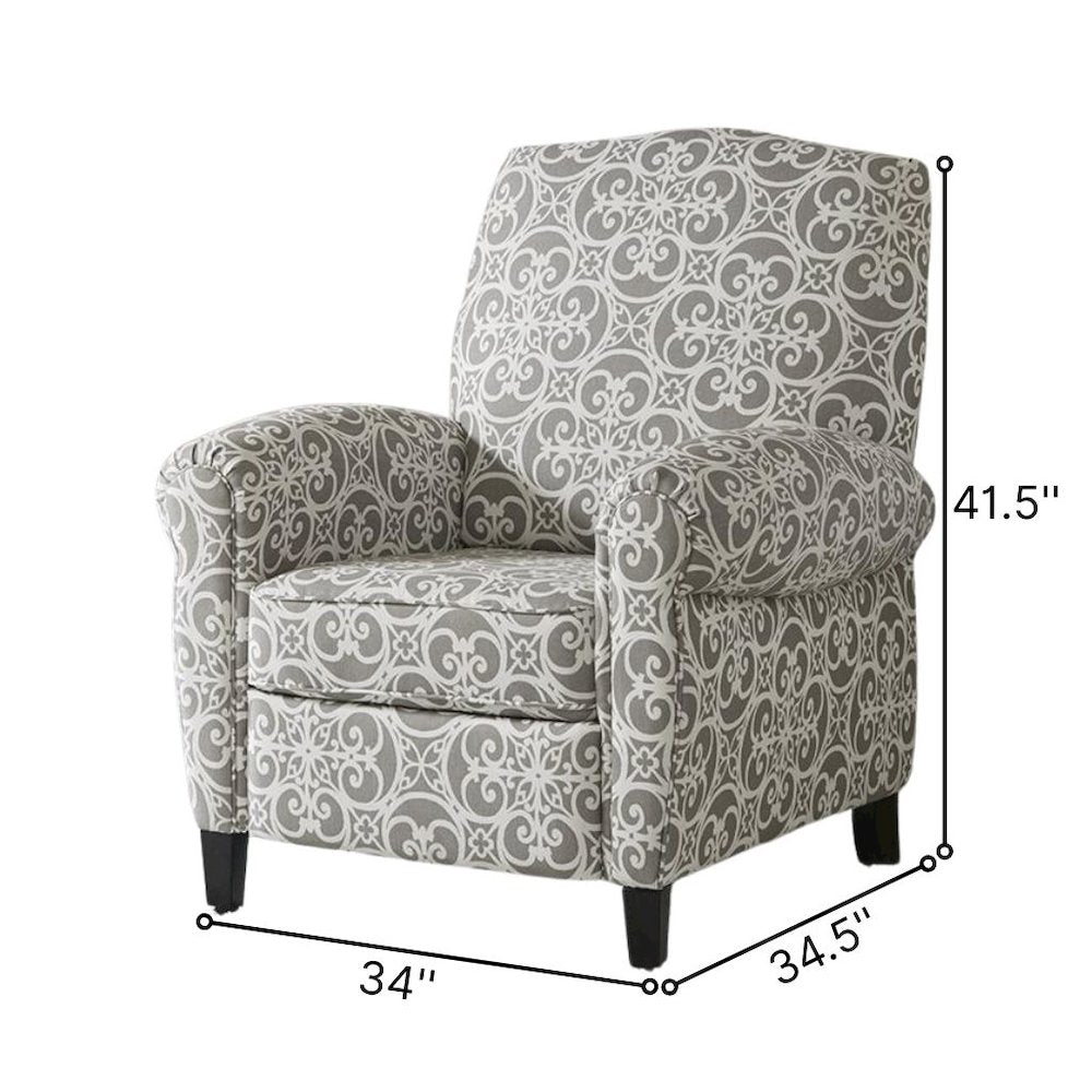 Gray Pushback Vintage Recliner Chair with Fretwork Print, Reclining Accent Chair