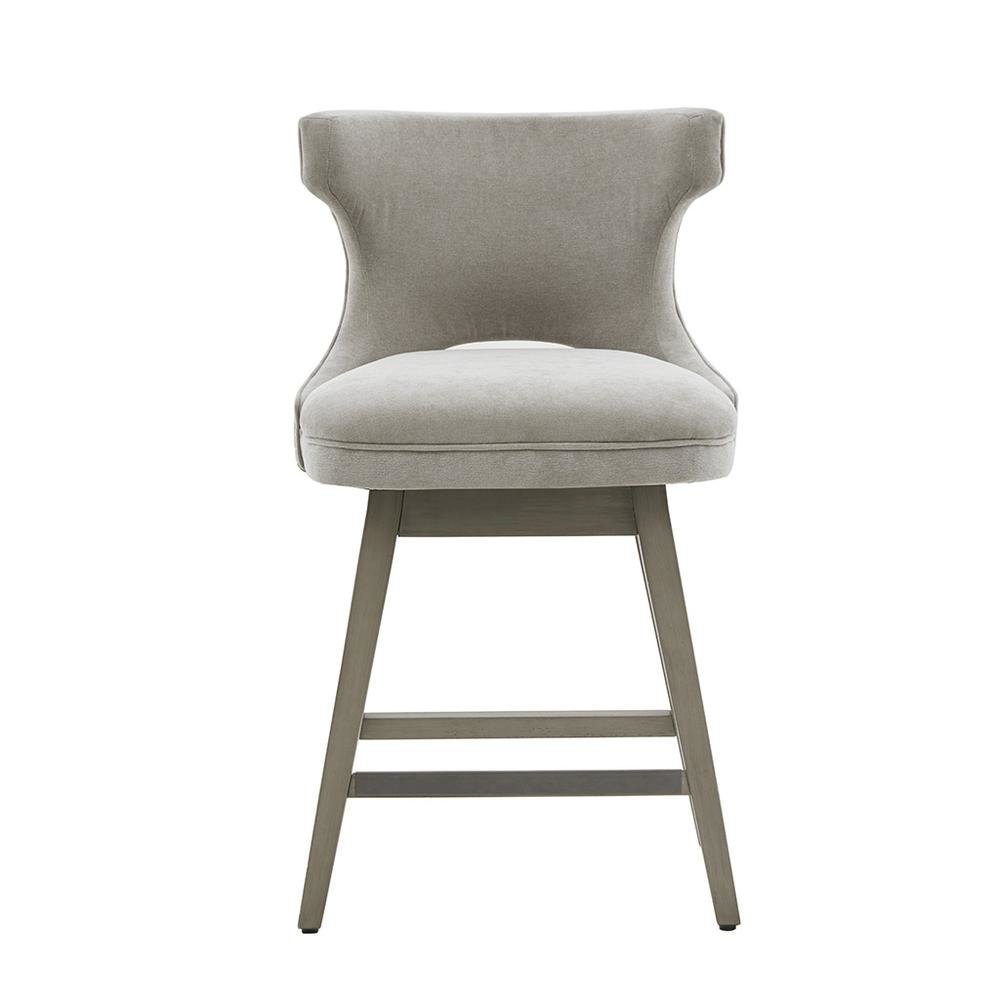 Gray Swivel Counter Stool with Solid Wood Frame and Fabric Seat