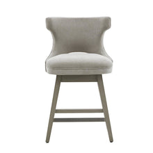 Gray Swivel Counter Stool with Solid Wood Frame and Fabric Seat