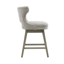 Gray Swivel Counter Stool with Solid Wood Frame and Fabric Seat