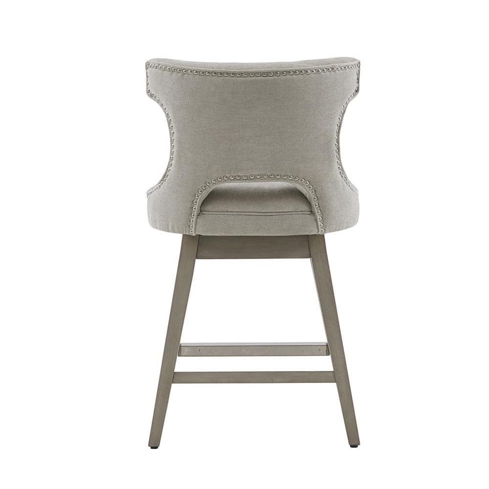 Gray Swivel Counter Stool with Solid Wood Frame and Fabric Seat